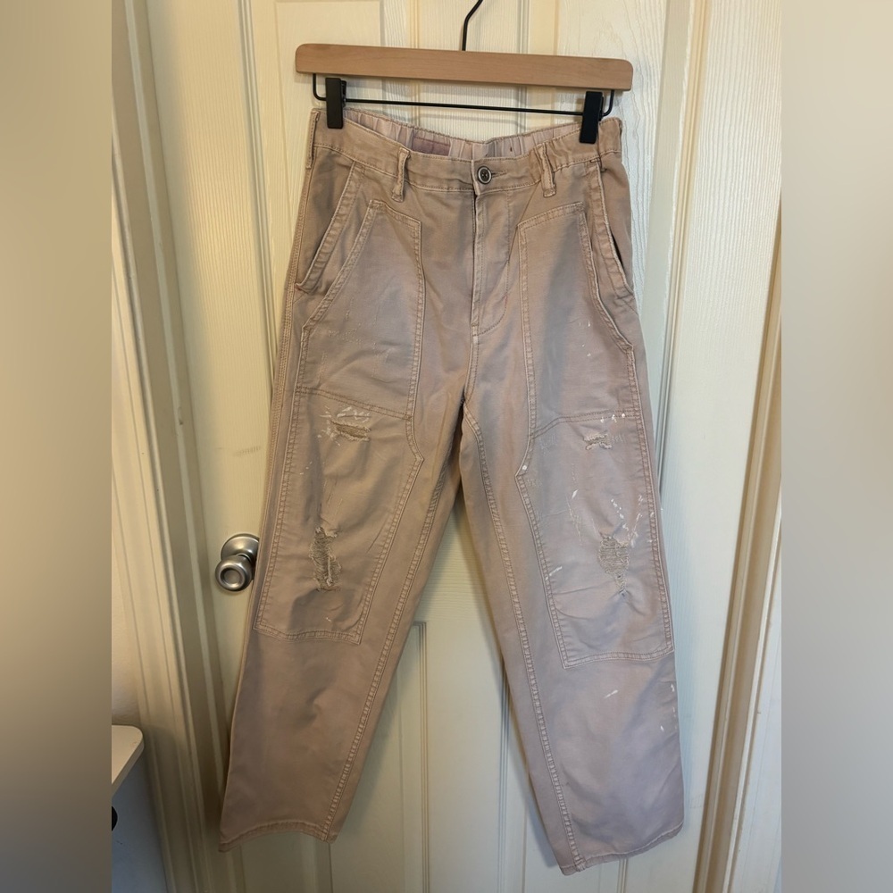 Pilcro Anthropologie Roamer Utility Cargo Pants Tan Distressed - Picture 2 of 6